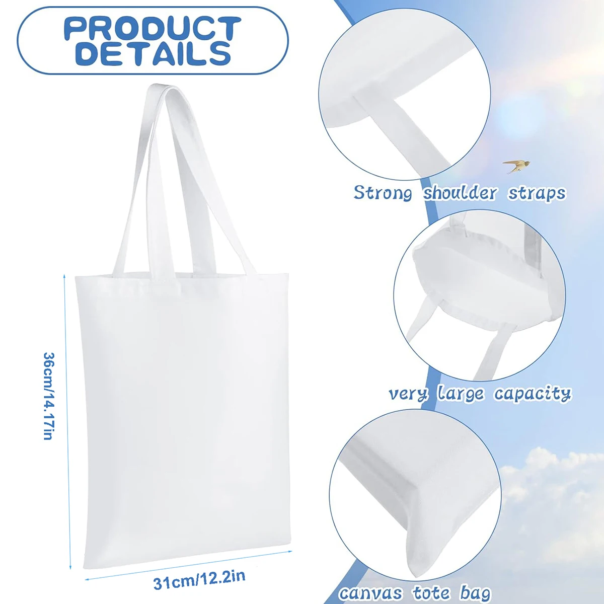 6 bolsas de lona blancas, bols - Tote Bag Sublimation reseña y precio